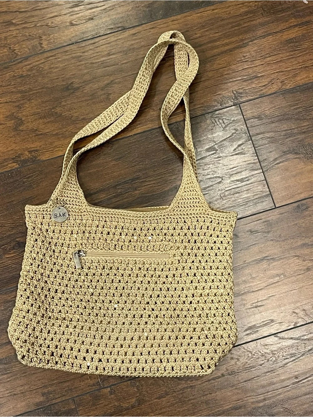 The Sak Natural Crochet Shoulder Bag in Beige